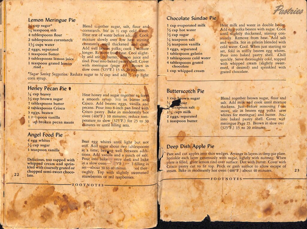 Stained vintage recipe book page