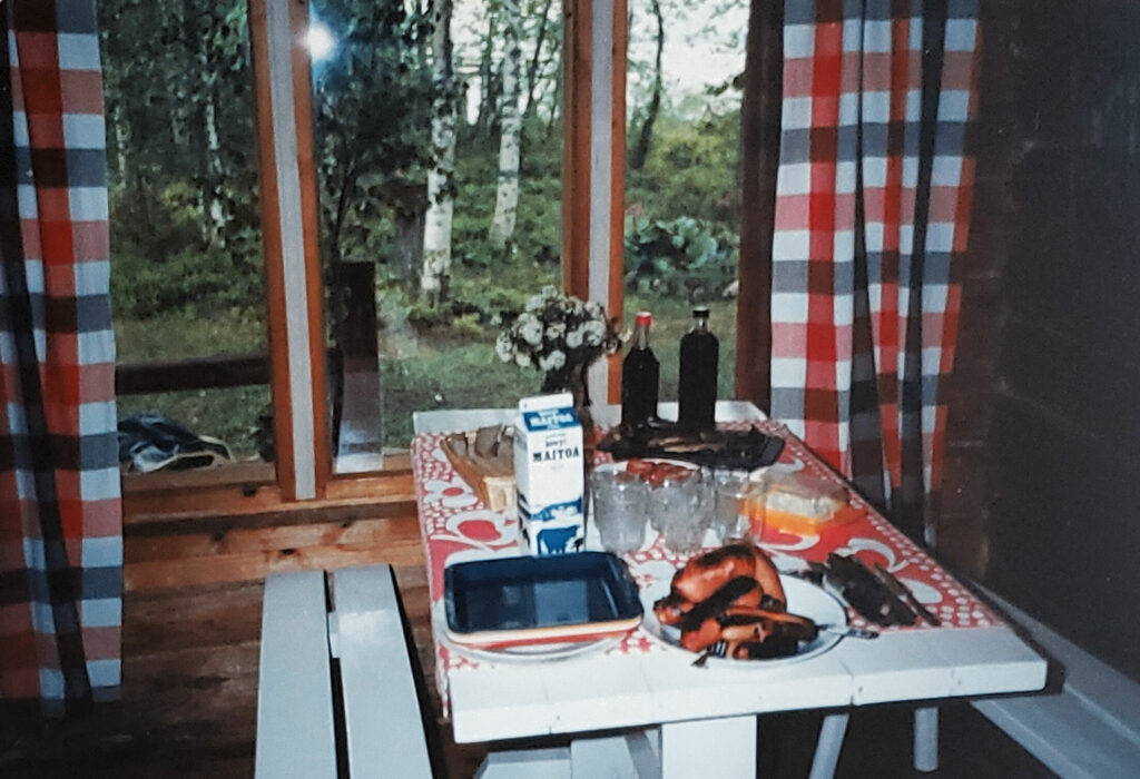 Table set with grilled sausage. 