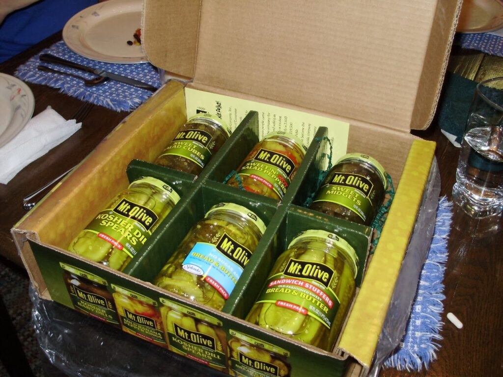 Box of Mount Olive Pickles